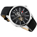 Buy Shop Tommy Hilfiger Spencer Skeleton Black Dial Black Leather Strap Watch for Men - 1791641 USA Online