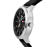 Buy Shop Tommy Hilfiger Spencer Skeleton Black Dial Black Leather Strap Watch for Men - 1791641 USA Online