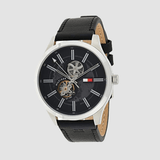 Buy Shop Tommy Hilfiger Spencer Skeleton Black Dial Black Leather Strap Watch for Men - 1791641 USA Online