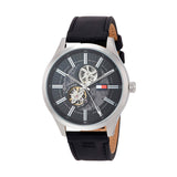 Buy Shop Tommy Hilfiger Spencer Skeleton Black Dial Black Leather Strap Watch for Men - 1791641 USA Online