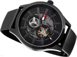 Buy Shop Tommy Hilfiger Spencer Skeleton Black Dial Black Mesh Bracelet Watch for Men - 1791644 USA Online