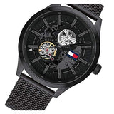 Buy Shop Tommy Hilfiger Spencer Skeleton Black Dial Black Mesh Bracelet Watch for Men - 1791644 USA Online
