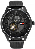 Buy Shop Tommy Hilfiger Spencer Skeleton Black Dial Black Mesh Bracelet Watch for Men - 1791644 USA Online