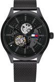 Buy Shop Tommy Hilfiger Spencer Skeleton Black Dial Black Mesh Bracelet Watch for Men - 1791644 USA Online