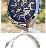 Buy Shop Tommy Hilfiger Spencer Skeleton Black Dial Silver Mesh Bracelet Watch for Men - 1791643 USA Online