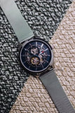 Buy Shop Tommy Hilfiger Spencer Skeleton Black Dial Silver Mesh Bracelet Watch for Men - 1791643 USA Online