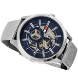 Buy Shop Tommy Hilfiger Spencer Skeleton Black Dial Silver Mesh Bracelet Watch for Men - 1791643 USA Online