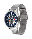 Buy Shop Tommy Hilfiger Spencer Skeleton Black Dial Silver Mesh Bracelet Watch for Men - 1791643 USA Online