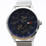 Buy Shop Tommy Hilfiger Spencer Skeleton Black Dial Silver Mesh Bracelet Watch for Men - 1791643 USA Online