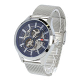 Buy Shop Tommy Hilfiger Spencer Skeleton Black Dial Silver Mesh Bracelet Watch for Men - 1791643 USA Online