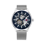Buy Shop Tommy Hilfiger Spencer Skeleton Black Dial Silver Mesh Bracelet Watch for Men - 1791643 USA Online