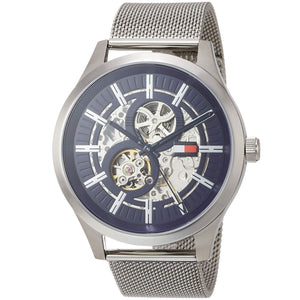 Buy Shop Tommy Hilfiger Spencer Skeleton Black Dial Silver Mesh Bracelet Watch for Men - 1791643 USA Online