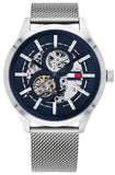 Buy Shop Tommy Hilfiger Spencer Skeleton Black Dial Silver Mesh Bracelet Watch for Men - 1791643 USA Online