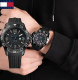 Buy Shop Tommy Hilfiger Sport Multifunction Black Dial Black Rubber Strap Watch for Men - 1790983 USA Online