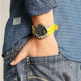 Buy Shop Tommy Hilfiger Sports Multifunction Black Dial Yellow Rubber Strap Watch for Men - 1791144 USA Online