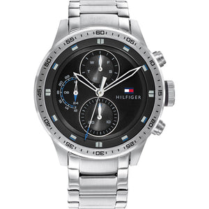 Buy Shop Tommy Hilfiger Trent Quartz Black Dial Silver Steel Strap Watch For Men - 1791805 USA Online