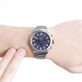 Buy Shop Tommy Hilfiger Trent Chronograph Blue Dial Silver Steel Strap Watch for Men - 1791053 USA Online