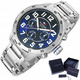 Buy Shop Tommy Hilfiger Trent Chronograph Blue Dial Silver Steel Strap Watch for Men - 1791053 USA Online