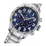 Buy Shop Tommy Hilfiger Trent Chronograph Blue Dial Silver Steel Strap Watch for Men - 1791053 USA Online