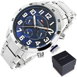 Buy Shop Tommy Hilfiger Trent Chronograph Blue Dial Silver Steel Strap Watch for Men - 1791053 USA Online