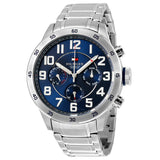 Buy Shop Tommy Hilfiger Trent Chronograph Blue Dial Silver Steel Strap Watch for Men - 1791053 USA Online