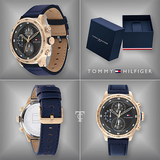 Buy Shop Tommy Hilfiger Trent Chronograph Grey Dial Black Leather Strap Watch For Men - 1791808 USA Online