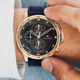 Buy Shop Tommy Hilfiger Trent Chronograph Grey Dial Black Leather Strap Watch For Men - 1791808 USA Online