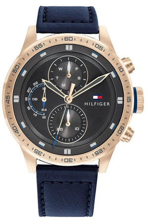 Buy Shop Tommy Hilfiger Trent Chronograph Grey Dial Black Leather Strap Watch For Men - 1791808 USA Online