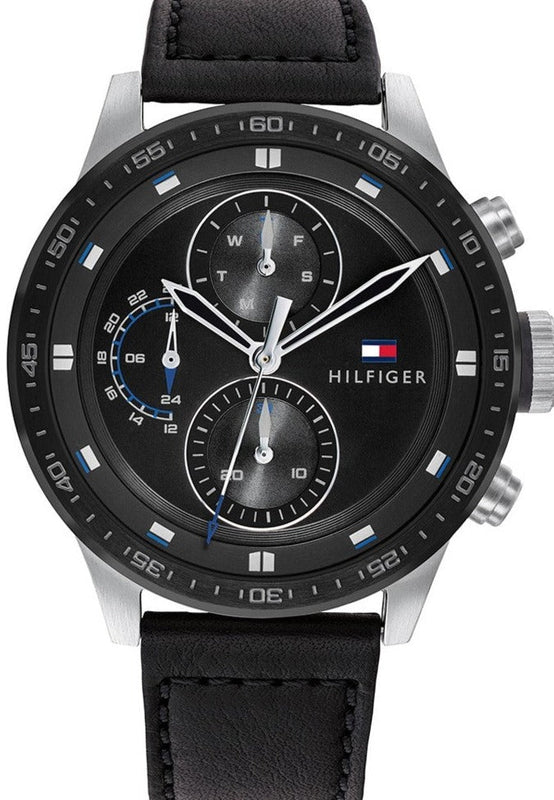 Buy Shop Tommy Hilfiger Trent Chronograph Quartz Black Dial Black Leather Strap Watch For Men - 1791810 USA Online