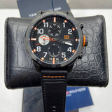 Buy Shop Tommy Hilfiger Trent Multifunction Black Dial Black Leather Strap Watch for Men - 1791136 USA Online
