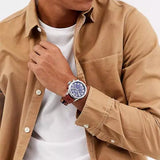 Buy Shop Tommy Hilfiger Trent Quartz Blue Dial Brown Leather Strap Watch for Men - 1791066 USA Online
