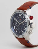 Buy Shop Tommy Hilfiger Trent Quartz Blue Dial Brown Leather Strap Watch for Men - 1791066 USA Online