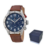 Buy Shop Tommy Hilfiger Trent Quartz Blue Dial Brown Leather Strap Watch for Men - 1791066 USA Online