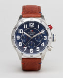 Buy Shop Tommy Hilfiger Trent Quartz Blue Dial Brown Leather Strap Watch for Men - 1791066 USA Online