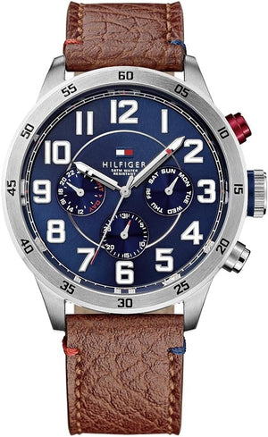 Buy Shop Tommy Hilfiger Trent Quartz Blue Dial Brown Leather Strap Watch for Men - 1791066 USA Online