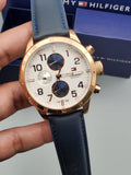Buy Shop Tommy Hilfiger Trent Quartz White Dial Blue Leather Strap Watch for Men - 1791139 USA Online