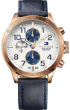 Buy Shop Tommy Hilfiger Trent Quartz White Dial Blue Leather Strap Watch for Men - 1791139 USA Online