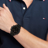 Buy Shop Tommy Hilfiger Troy Chronograph Black Dial Black Leather Strap Watch For Men - 1792110 USA Online