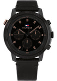 Buy Shop Tommy Hilfiger Troy Chronograph Black Dial Black Leather Strap Watch For Men - 1792110 USA Online