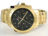 Buy Shop Tommy Hilfiger Troy Chronograph Black Dial Gold Steel Strap Watch For Men - 1792109 USA Online