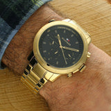 Buy Shop Tommy Hilfiger Troy Chronograph Black Dial Gold Steel Strap Watch For Men - 1792109 USA Online