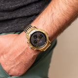 Buy Shop Tommy Hilfiger Troy Chronograph Black Dial Gold Steel Strap Watch For Men - 1792109 USA Online