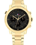 Buy Shop Tommy Hilfiger Troy Chronograph Black Dial Gold Steel Strap Watch For Men - 1792109 USA Online