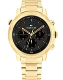 Buy Shop Tommy Hilfiger Troy Chronograph Black Dial Gold Steel Strap Watch For Men - 1792109 USA Online