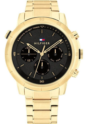 Buy Shop Tommy Hilfiger Troy Chronograph Black Dial Gold Steel Strap Watch For Men - 1792109 USA Online