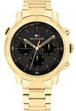 Buy Shop Tommy Hilfiger Troy Chronograph Black Dial Gold Steel Strap Watch For Men - 1792109 USA Online