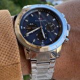 Buy Shop Tommy Hilfiger Troy Chronograph Blue Dial Silver Steel Strap Watch For Men - 1792104 USA Online