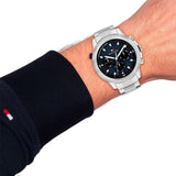 Buy Shop Tommy Hilfiger Troy Chronograph Blue Dial Silver Steel Strap Watch For Men - 1792104 USA Online