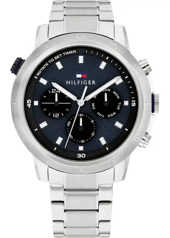 Buy Shop Tommy Hilfiger Troy Chronograph Blue Dial Silver Steel Strap Watch For Men - 1792104 USA Online