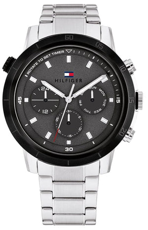 Buy Shop Tommy Hilfiger Troy Chronograph Grey Dial Silver Steel Strap Watch For Men - 1792106 USA Online